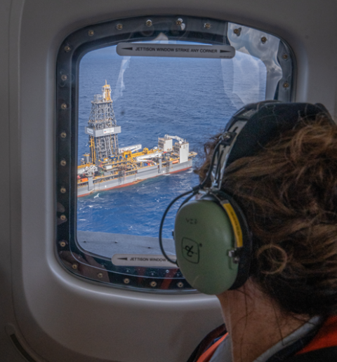 Rep. Julia Letlow views a nearby drillship from the helicopter.