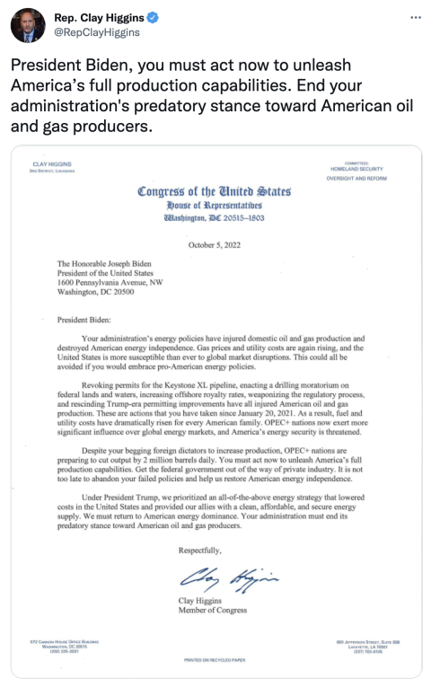 Rep. Clay Higgins tweet