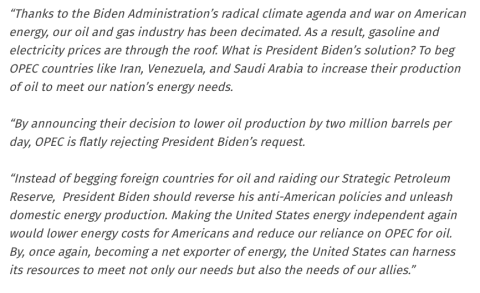 HEAT leaders statement on OPEC reducing production 