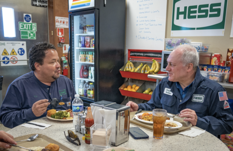 Leader Scalise enjoys lunch with platform operators and hears more about day-to-day life on Hess Stampede.