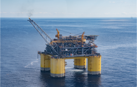View from the helicopter as the delegation approaches the Hess Stampede platform.
